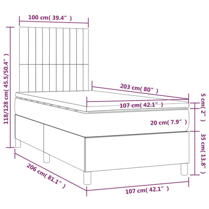 Dark Grey Box Spring Bed with LED Fabric Mattress King Single Adjustable Headboard