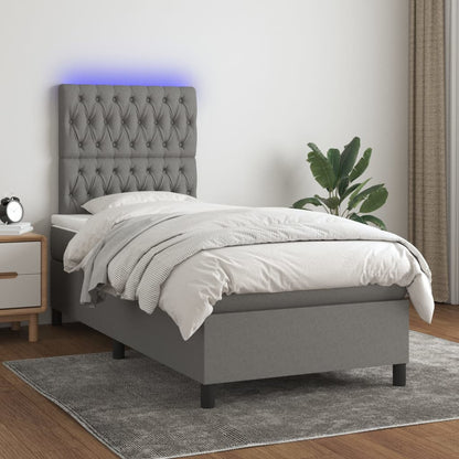 Dark Grey  Box Spring Bed with LED Pocket Spring Velvet Mattress King Single