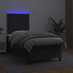 Black King Single Box Spring Bed with Faux Leather Pocket Spring Mattress LED