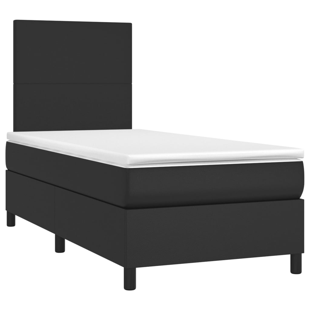 Black King Single Box Spring Bed with Faux Leather Pocket Spring Mattress & LED