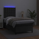 Black King Single Box Spring Bed with Faux Leather Pocket Spring Mattress LED