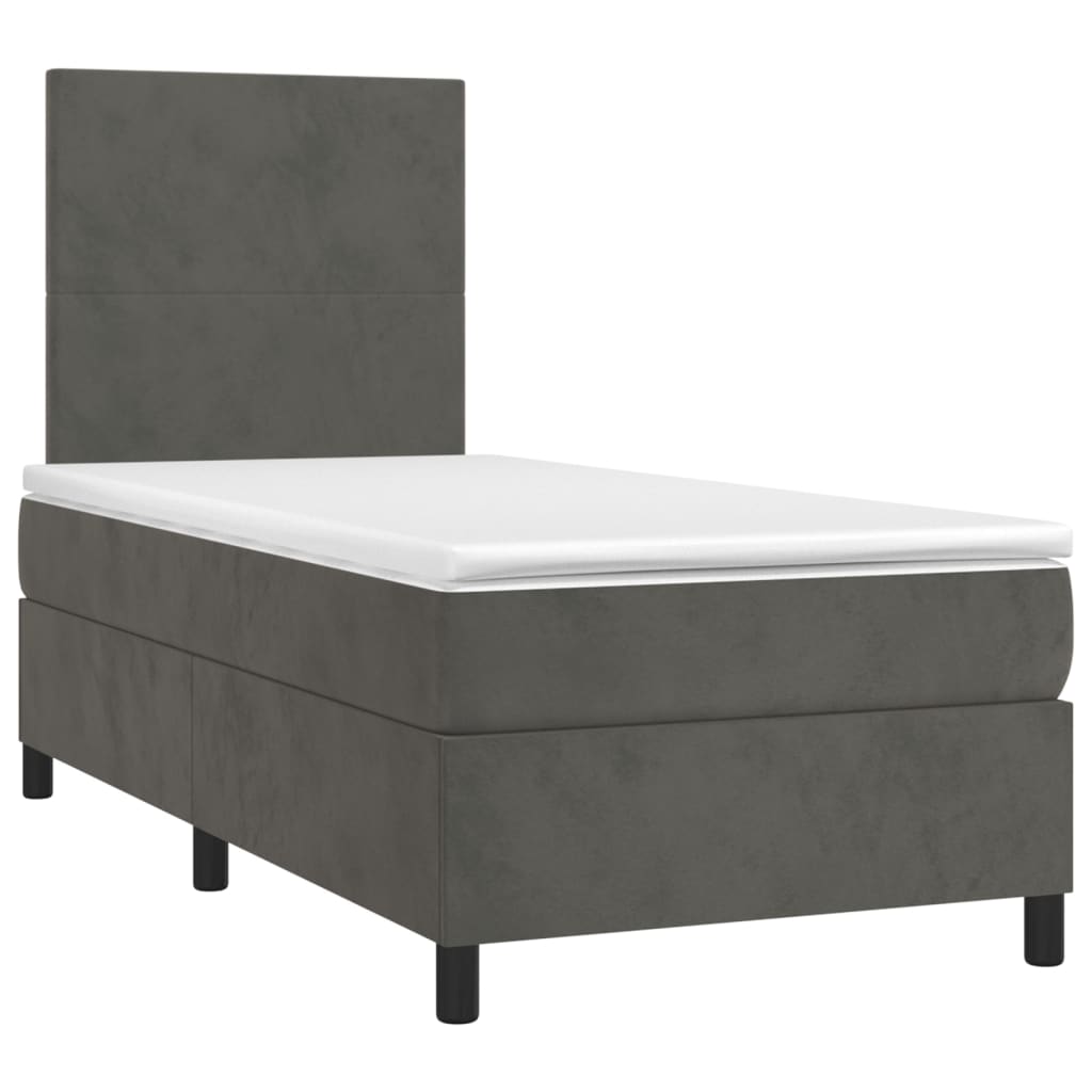 Dark Grey Box Spring Bed with LED Velvet Pocket Spring Mattress King Single