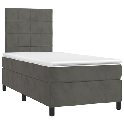 Dark Grey Box Spring Bed with LED Velvet Mattress King Single Adjustable Headboard