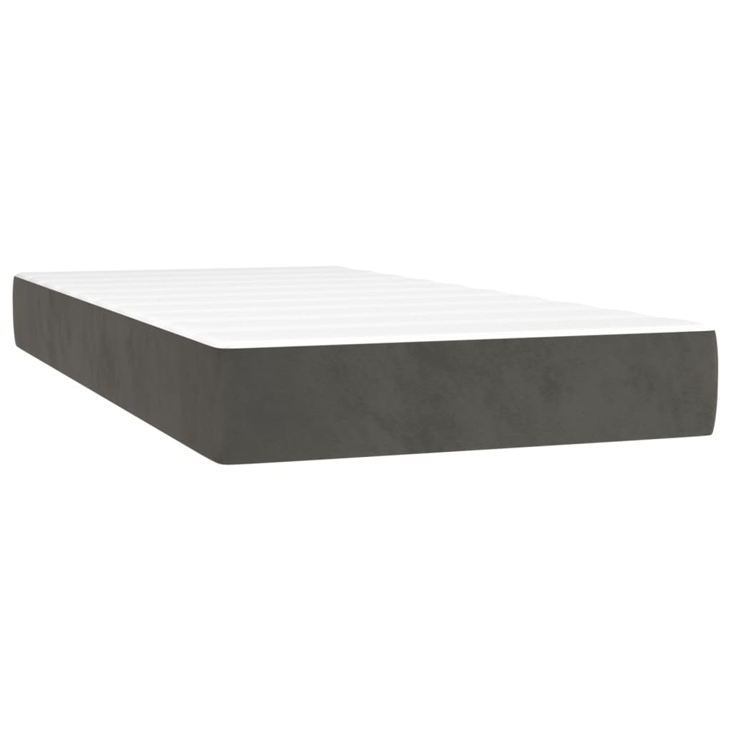 Dark Grey Box Spring Bed with LED Velvet Mattress King Single Adjustable Headboard