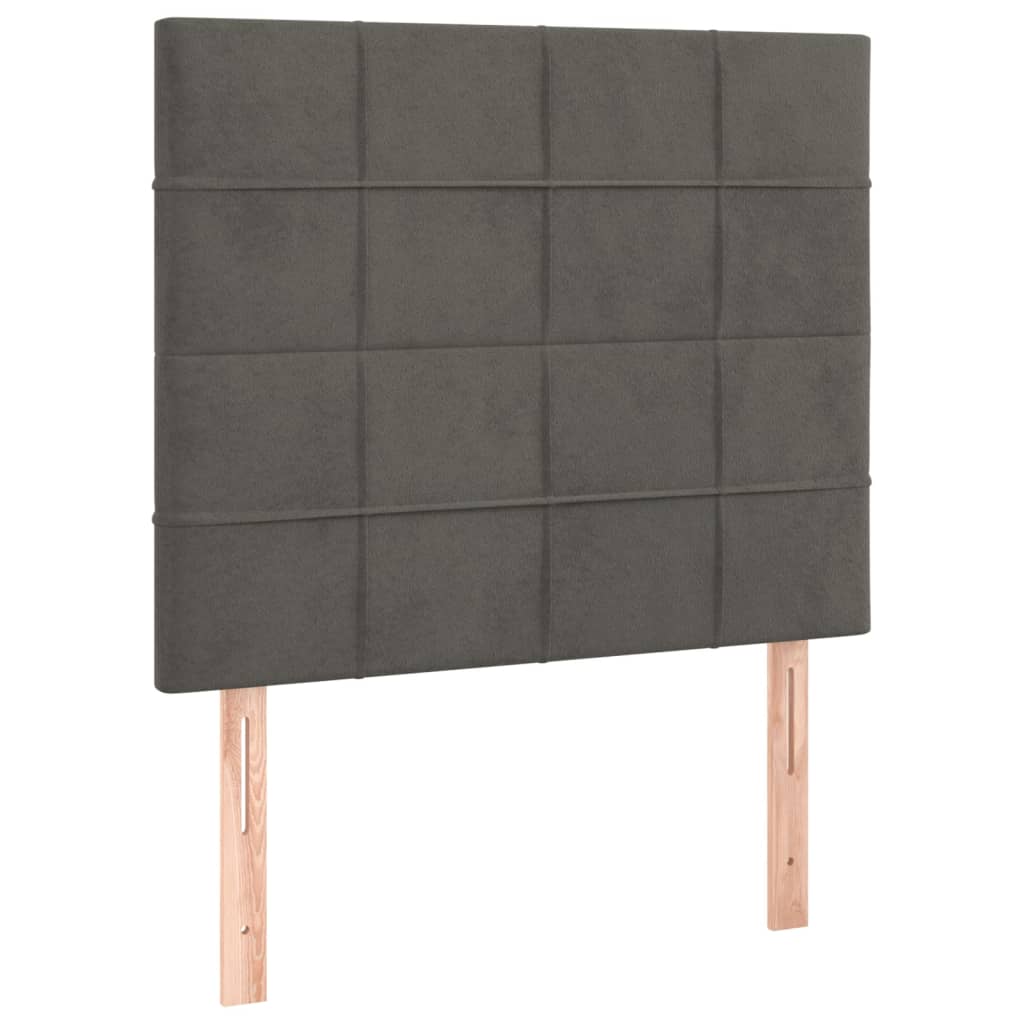 Dark Grey Box Spring Bed with LED Velvet Mattress King Single Adjustable Headboard