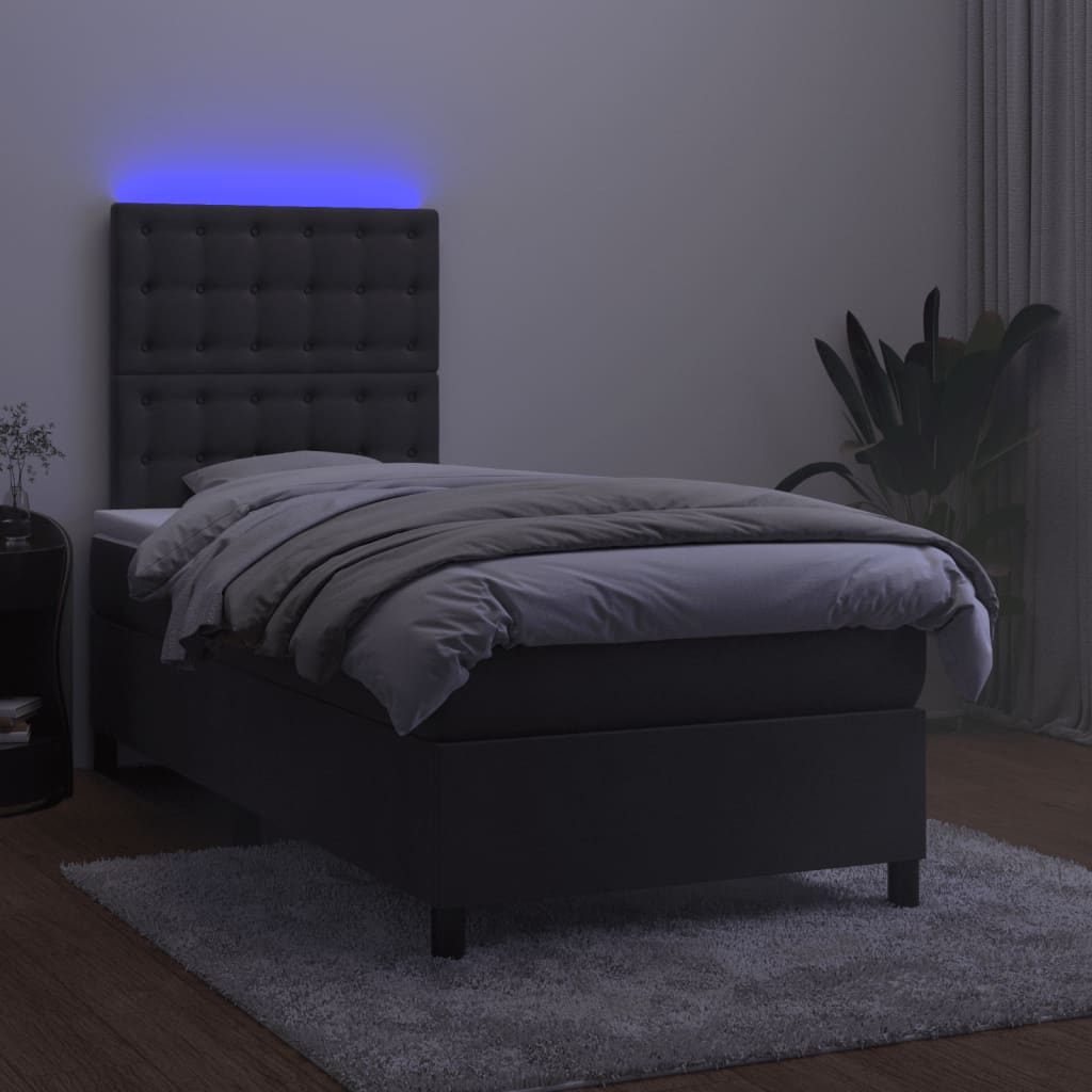 Dark Grey King Single Box Spring Bed with Velvet Pocket Spring Mattress and LED Lights