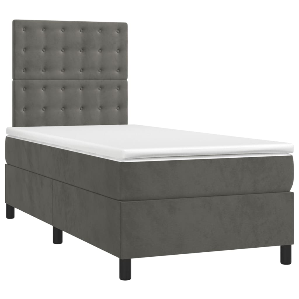 Dark Grey King Single Box Spring Bed with Velvet Pocket Spring Mattress and LED Lights
