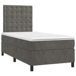 Dark Grey King Single Box Spring Bed with Velvet Pocket Spring Mattress and LED Lights
