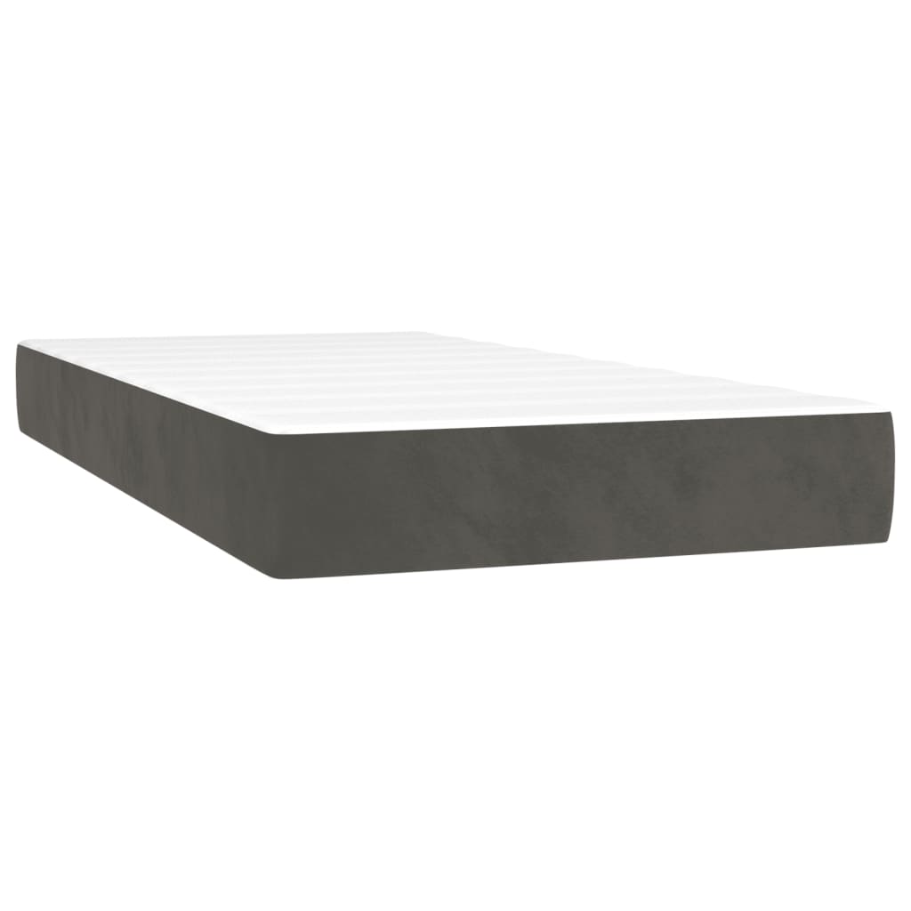 Dark Grey King Single Box Spring Bed with Velvet Pocket Spring Mattress and LED Lights