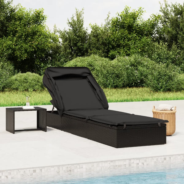  Comfortable Sunbed with Foldable Roof Black Daily Living Essential Garden Leisure