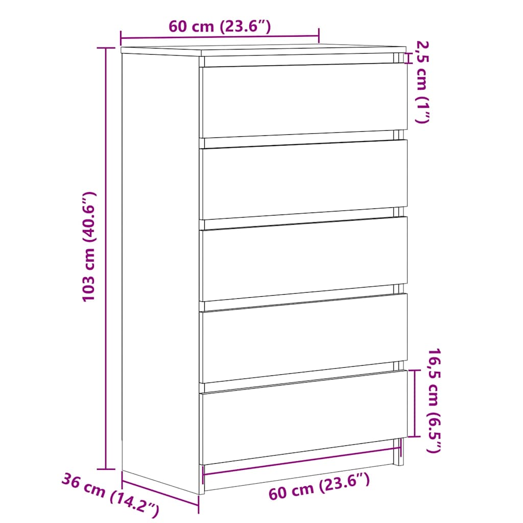 5 Drawer Cabinet White Engineered Wood | HomeAndLiving