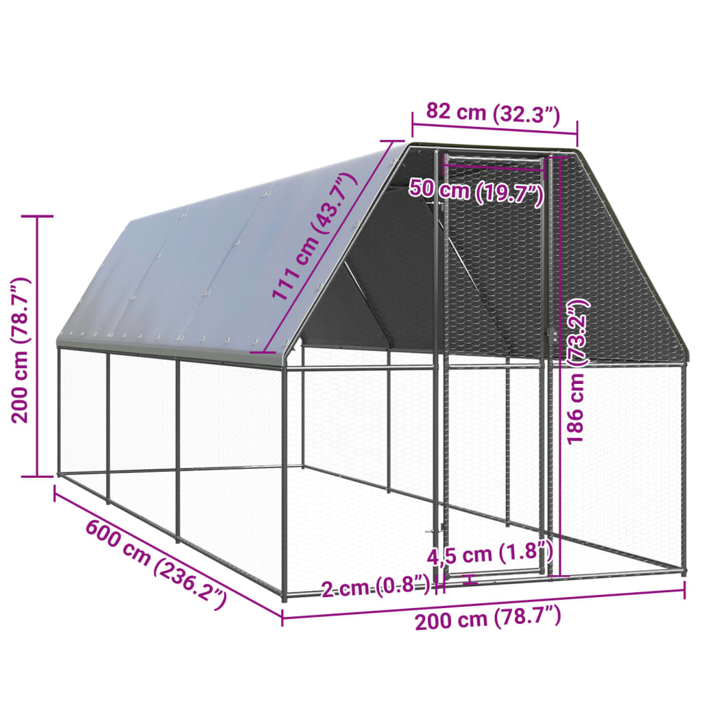 Chicken Run Enclosure 2x6x2m Galvanised Steel | HomeAndLiving