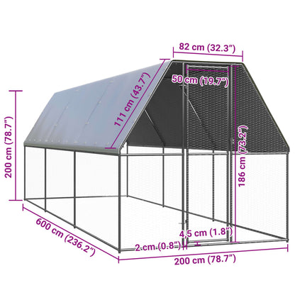 Chicken Run Enclosure 2x6x2m Galvanised Steel | HomeAndLiving