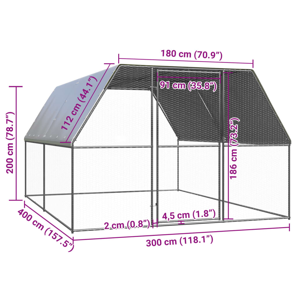Large Chicken Coop Run 3x4x2m Galvanised Steel | HomeAndLiving