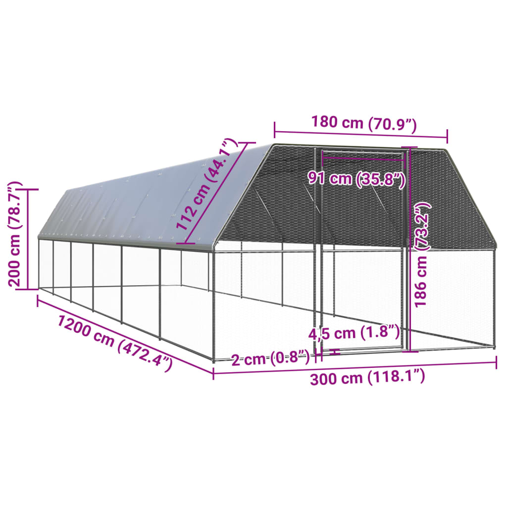 Large Chicken Cage Galvanised Steel 3x12x2m | HomeAndLiving