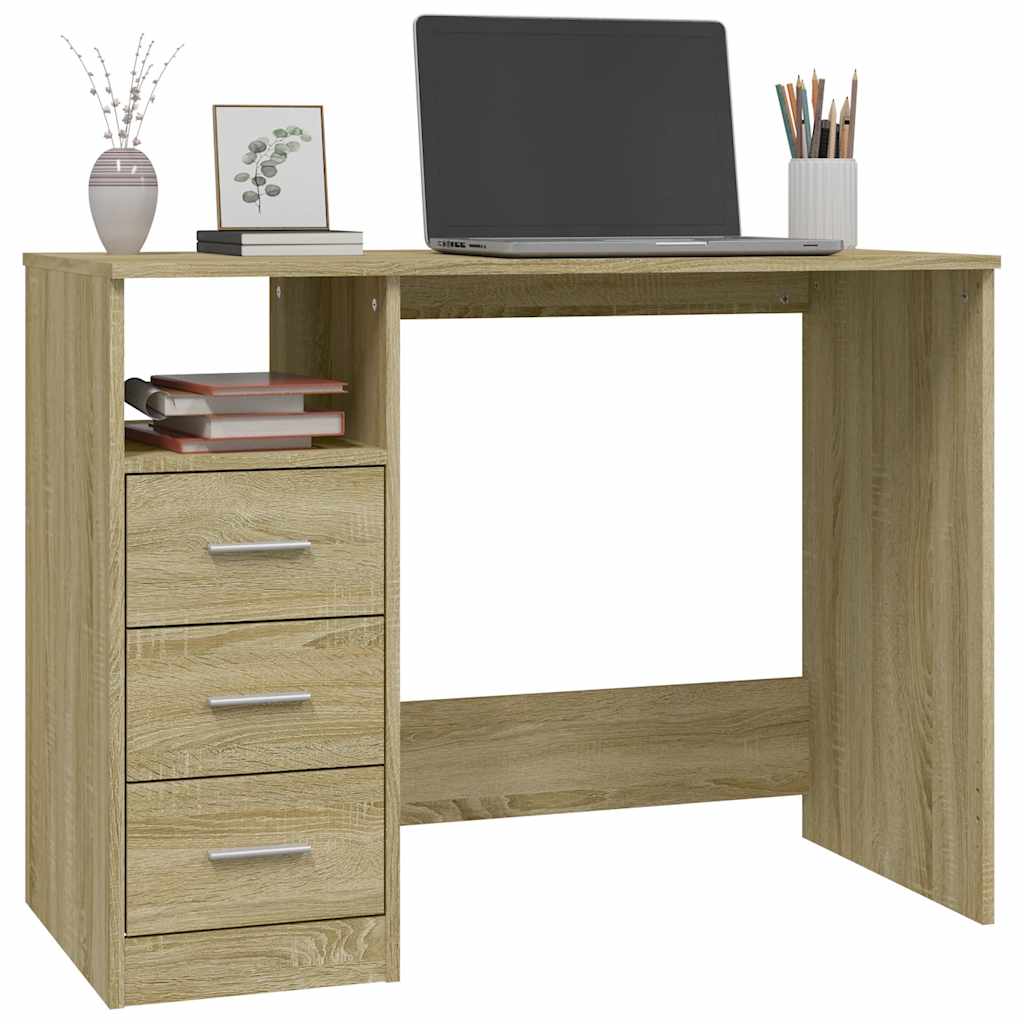 Study Desk 3 Drawers Sonoma Oak 102cm | HomeAndLiving