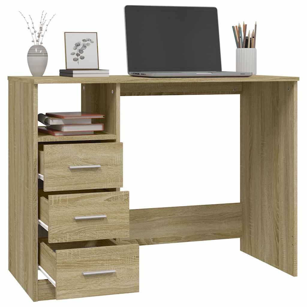 Study Desk 3 Drawers Sonoma Oak 102cm | HomeAndLiving