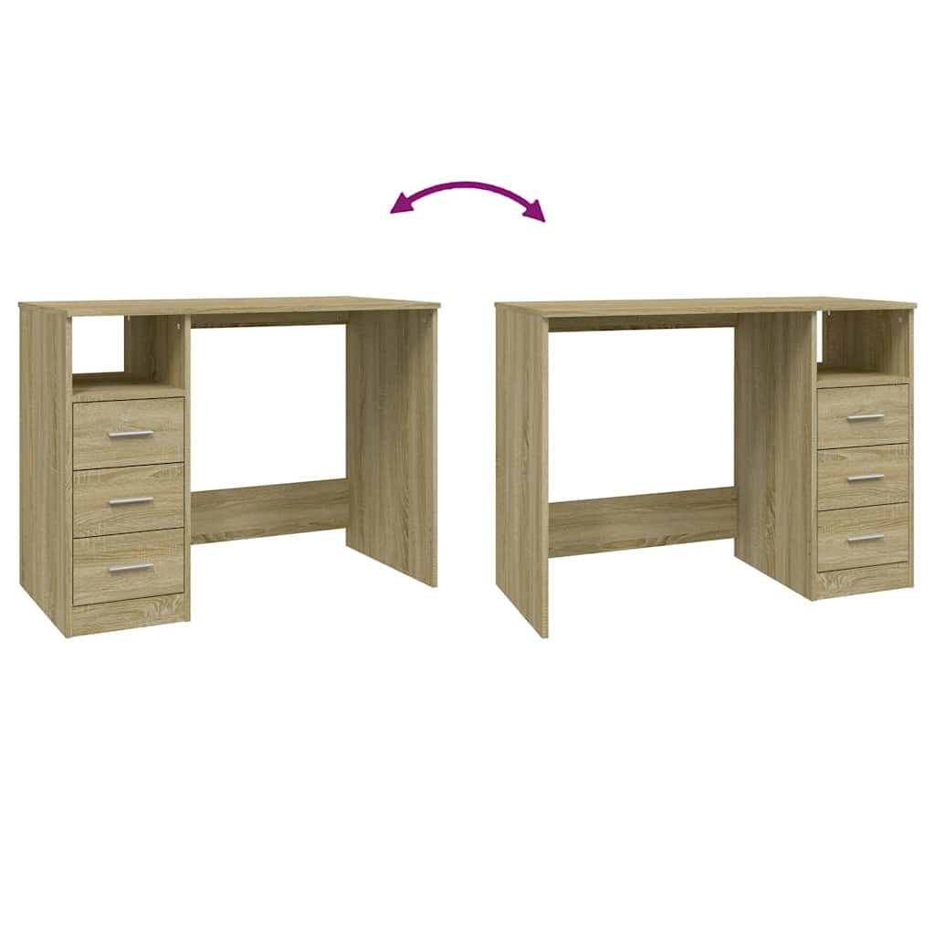 Study Desk 3 Drawers Sonoma Oak 102cm | HomeAndLiving
