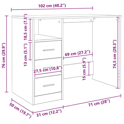 Study Desk 3 Drawers Sonoma Oak 102cm | HomeAndLiving