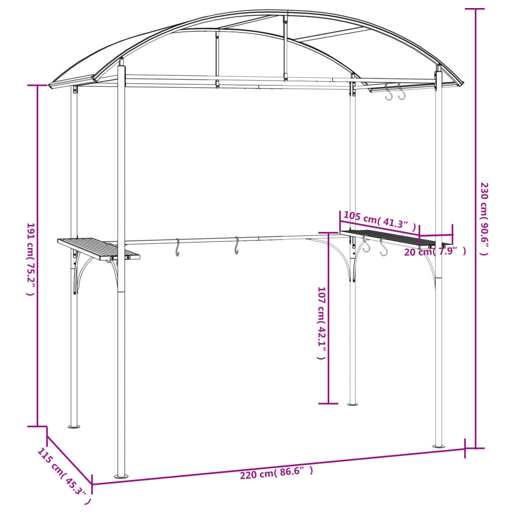 BBQ Gazebo Side Shelves Steel Anthracite | HomeAndLiving