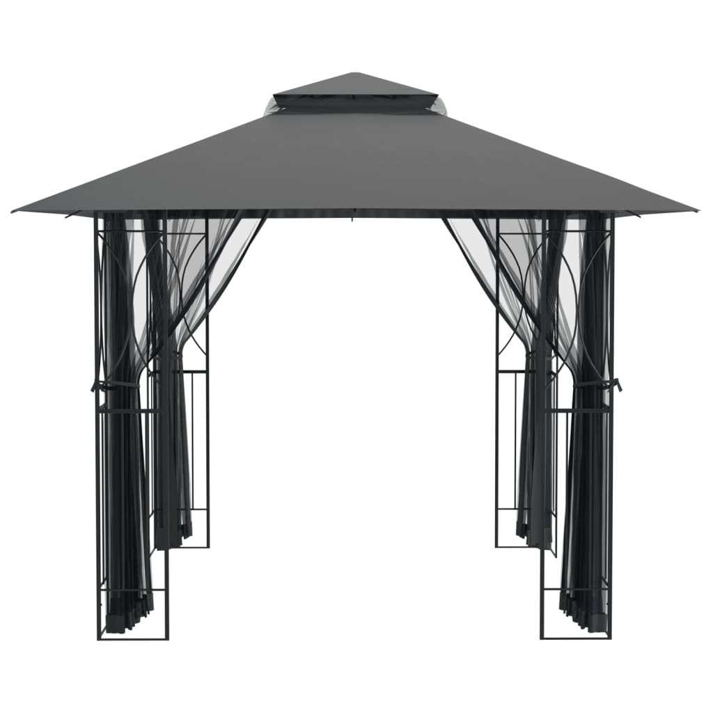 Shadow Retreat: Anthracite Steel Gazebo with Sidewalls