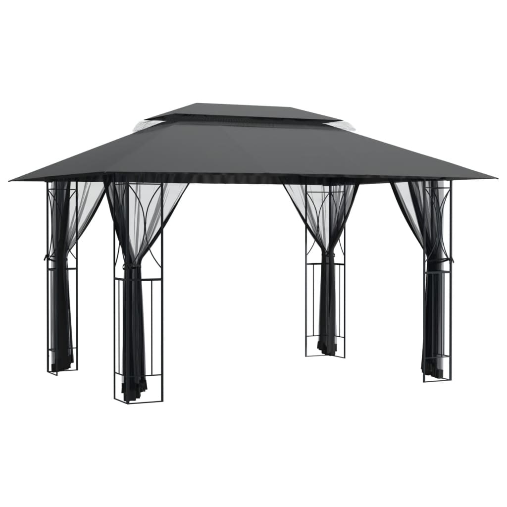 Shadow Retreat: Anthracite Steel Gazebo with Sidewalls