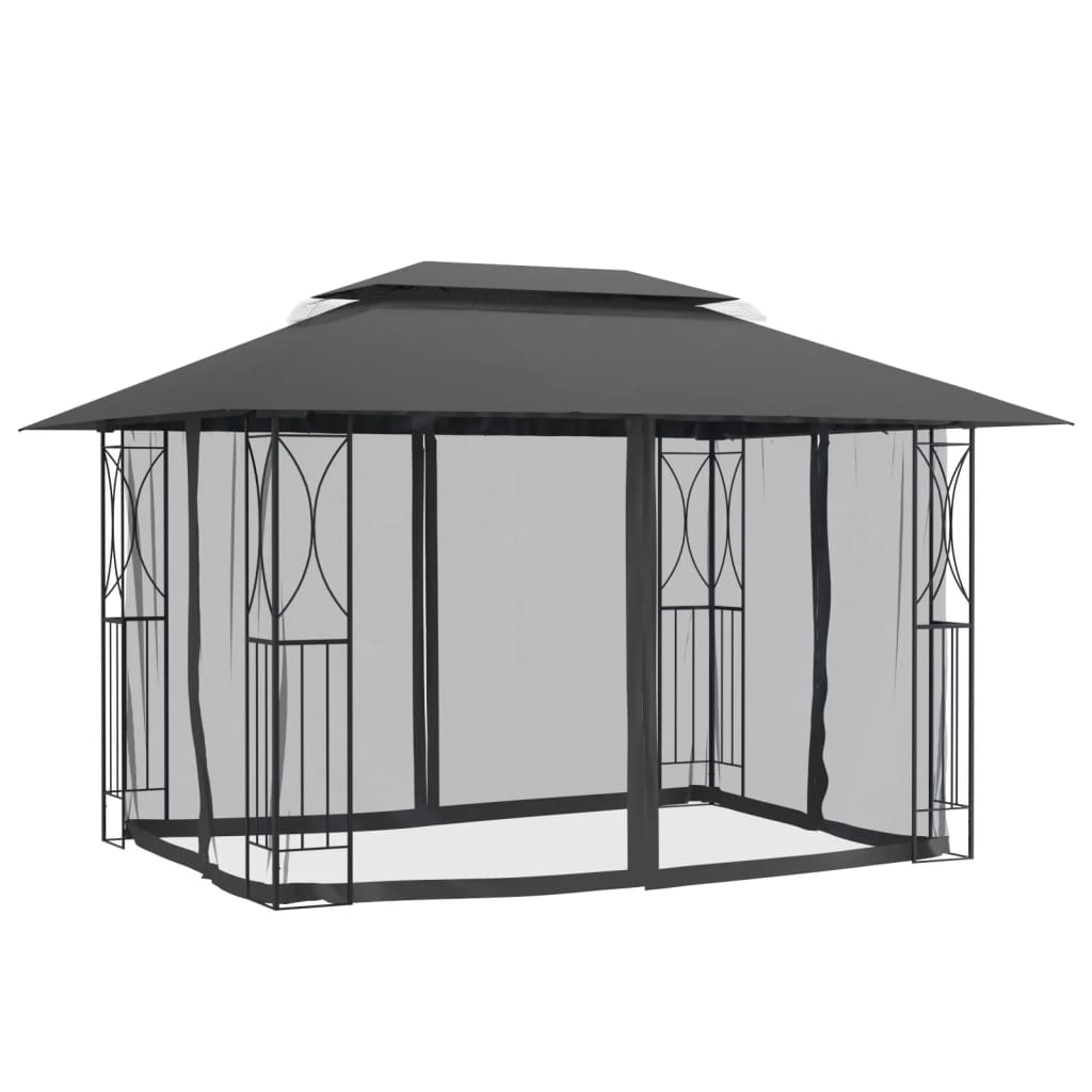 Shadow Retreat: Anthracite Steel Gazebo with Sidewalls