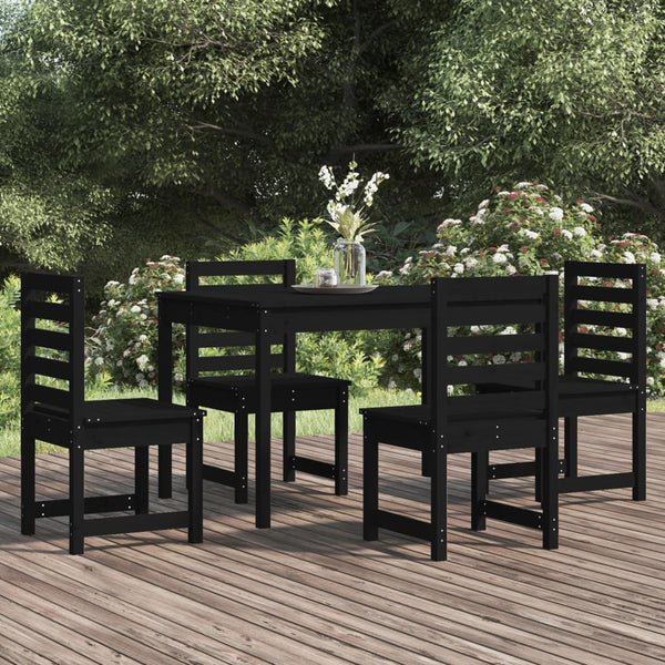  5-Piece Black Solid Pine Wood Garden Dining Ensemble