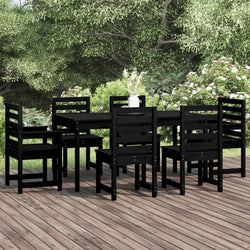 7-Piece Black Solid Pine Wood Garden Dining Set