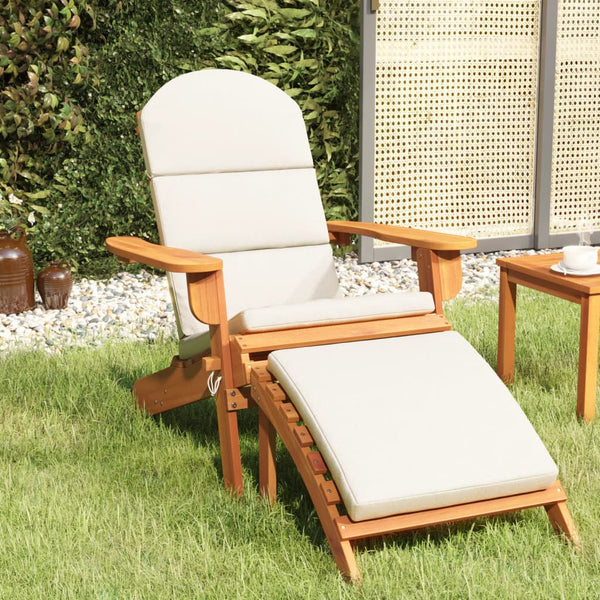  Elevate Your Outdoor Experience: Acacia Wood Garden Chair with Footrest-Cream white\Dark grey