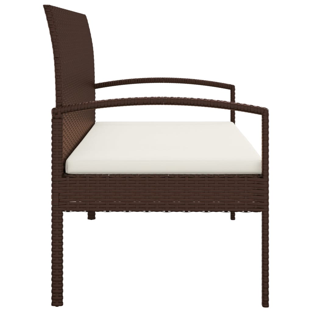Comfort Haven: 105 cm Poly Rattan Garden Bench with Cushion-Brown\Black\Grey