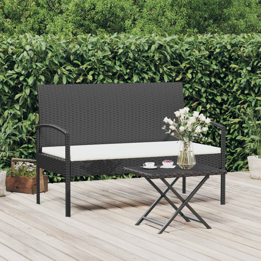 Comfort Haven: 105 cm Poly Rattan Garden Bench with Cushion-Brown\Black\Grey