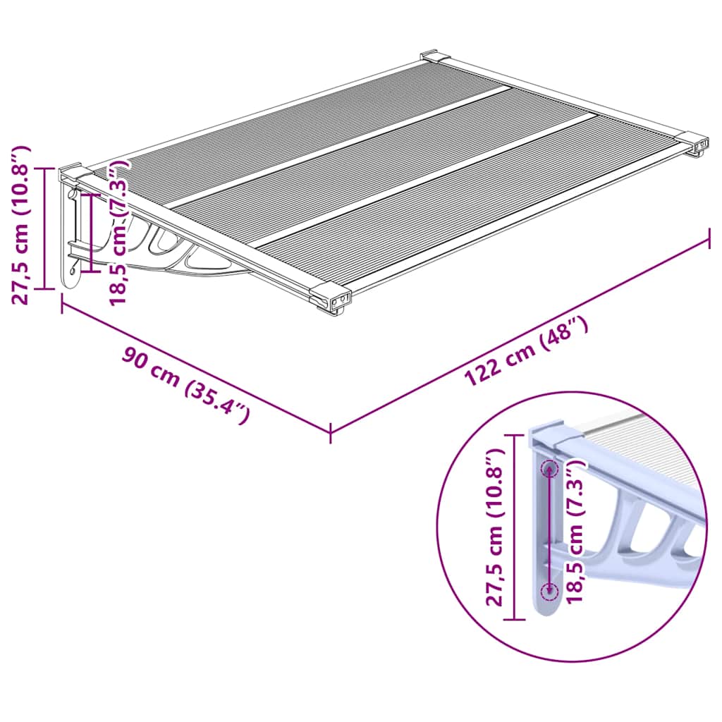 Door Canopy Polycarbonate 122x90cm Grey | HomeAndLiving