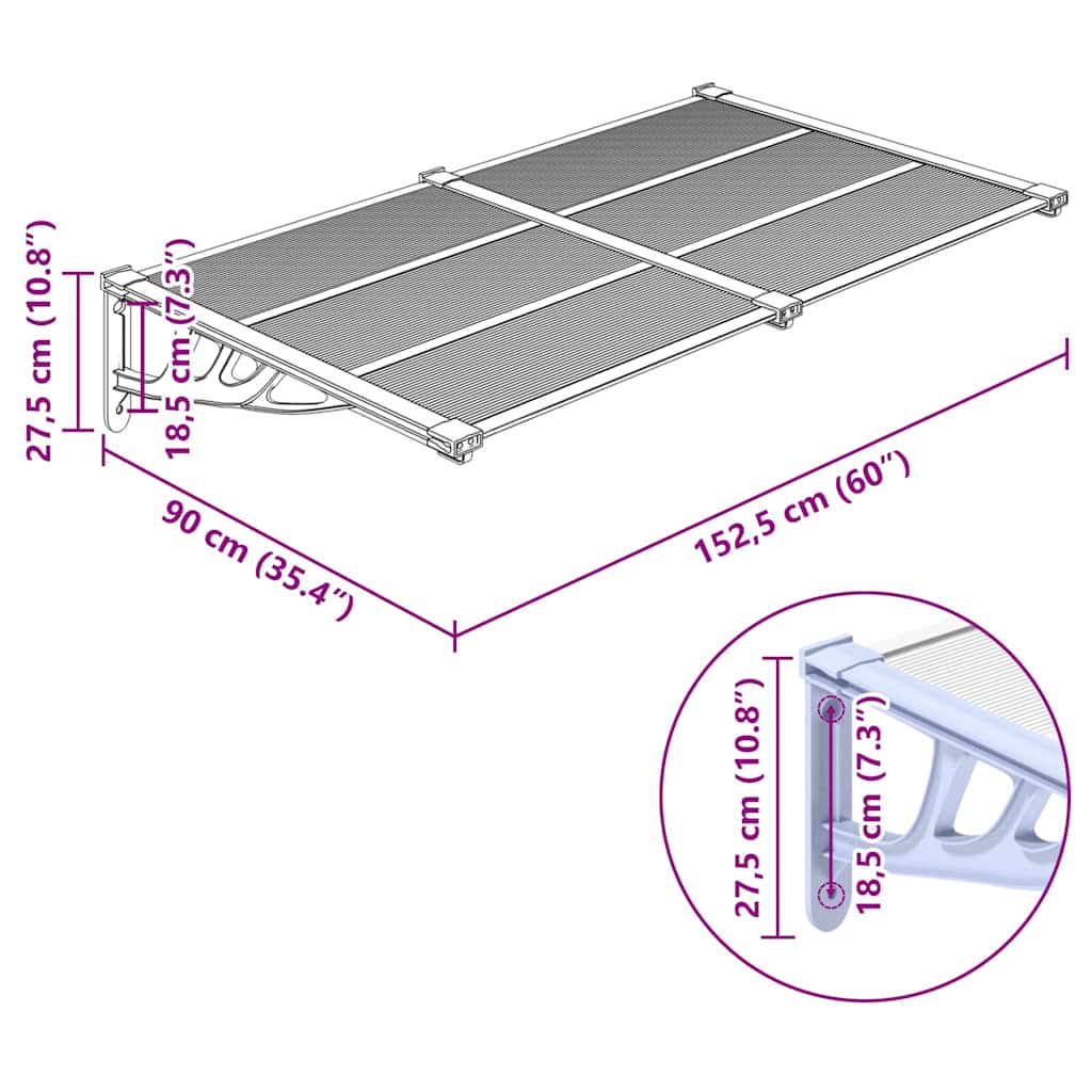 Polycarbonate Door Canopy 152cm Grey | HomeAndLiving