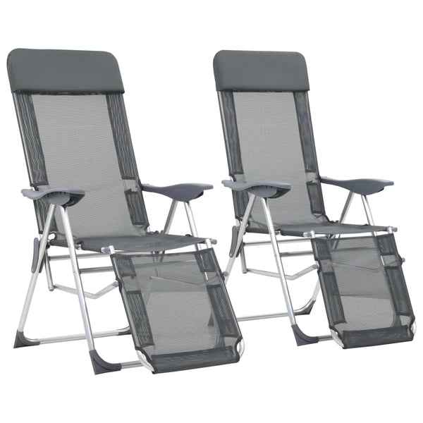  Pair of Grey Textilene Folding Camping Chairs with Footrest