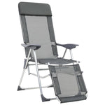 Pair of Grey Textilene Folding Camping Chairs with Footrest