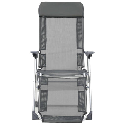 Pair of Grey Textilene Folding Camping Chairs with Footrest