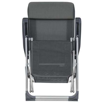 Pair of Grey Textilene Folding Camping Chairs with Footrest