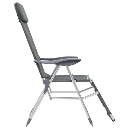 Pair of Grey Textilene Folding Camping Chairs with Footrest