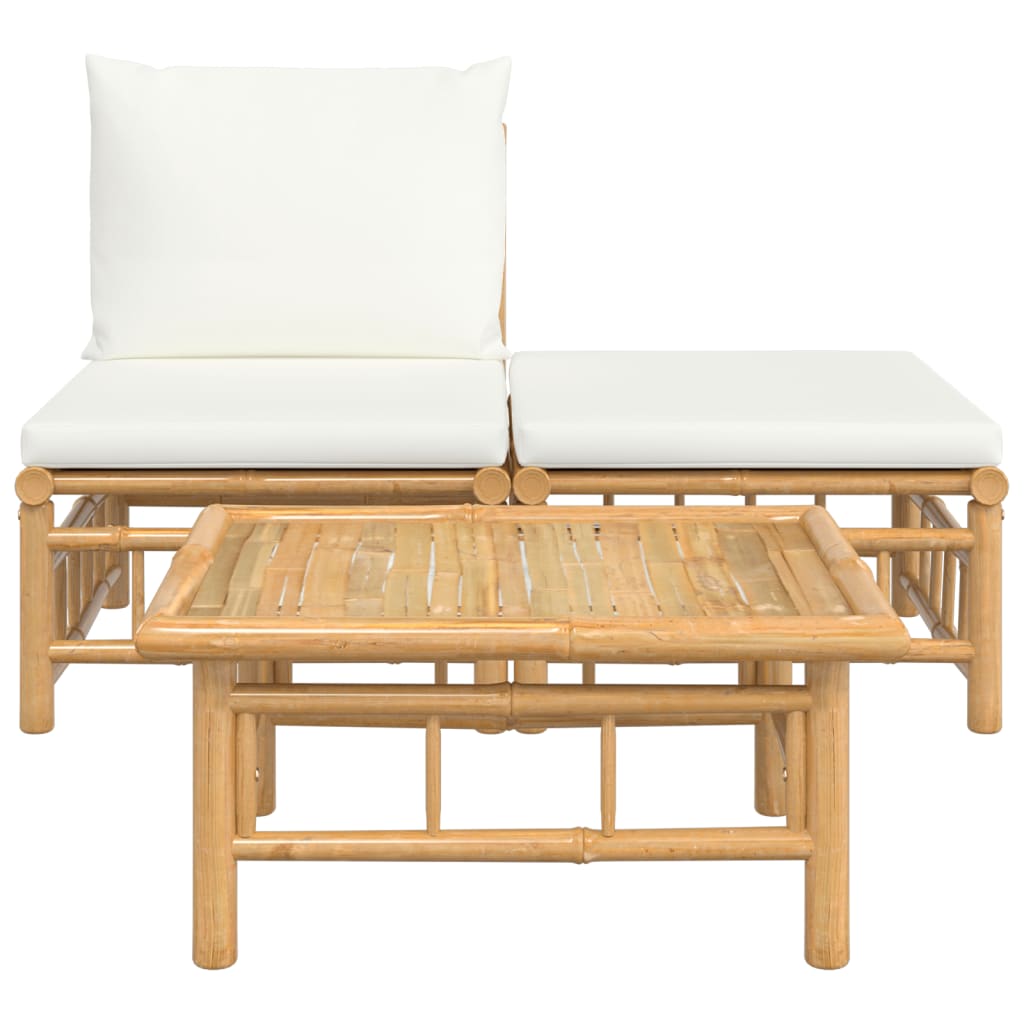 Zen Haven: 2/3-Piece Bamboo Garden Lounge Set with Cream White Cushions