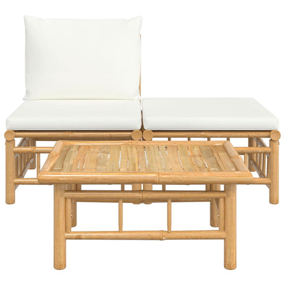 Zen Haven: 2/3-Piece Bamboo Garden Lounge Set with Cream White Cushions