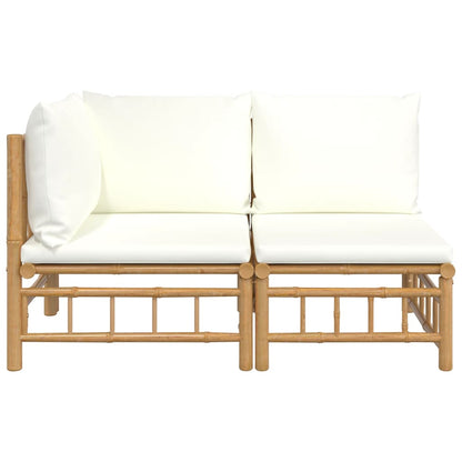 Zen Haven: 2/3-Piece Bamboo Garden Lounge Set with Cream White Cushions