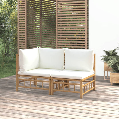 Zen Haven: 2/3-Piece Bamboo Garden Lounge Set with Cream White Cushions