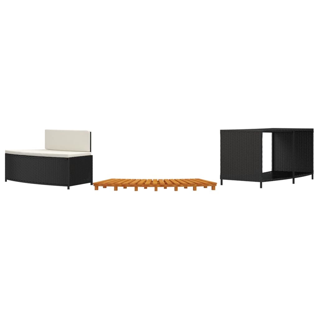 Luxury Soak Haven: Black Poly Rattan Hot Tub Surround with Solid Wood Acacia