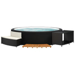 Luxury Soak Haven: Black Poly Rattan Hot Tub Surround with Solid Wood Acacia