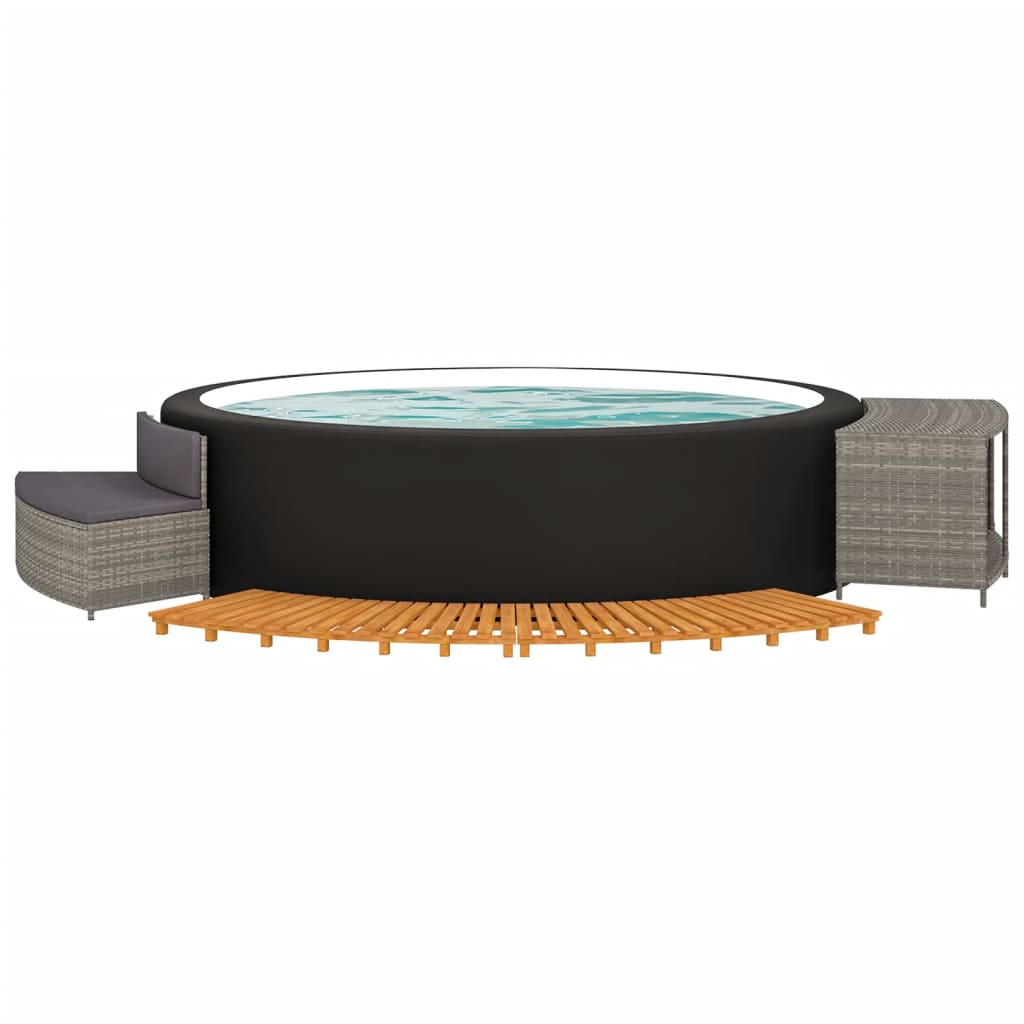 Tranquil Retreat: Grey Poly Rattan Hot Tub Enclosure with Solid Wood Acacia