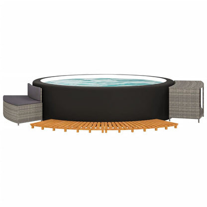Tranquil Retreat: Grey Poly Rattan Hot Tub Enclosure with Solid Wood Acacia