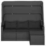 Elegant Poly Rattan Garden Sofa: 3-Seater with Roof and Footstool-Black \Grey