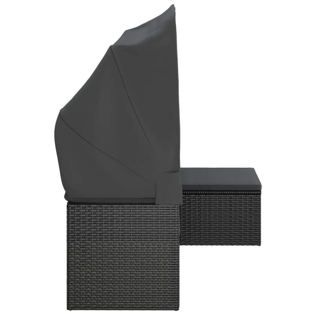 Elegant Poly Rattan Garden Sofa: 3-Seater with Roof and Footstool-Black \Grey