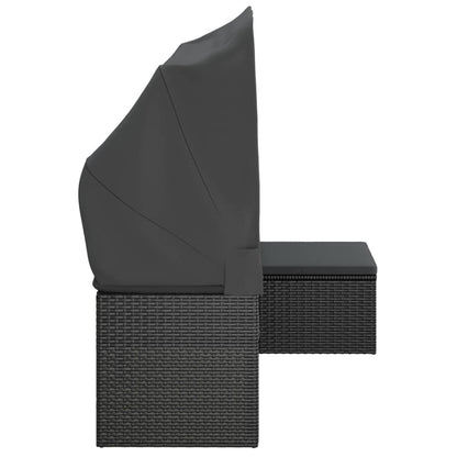 Elegant Poly Rattan Garden Sofa: 3-Seater with Roof and Footstool-Black \Grey